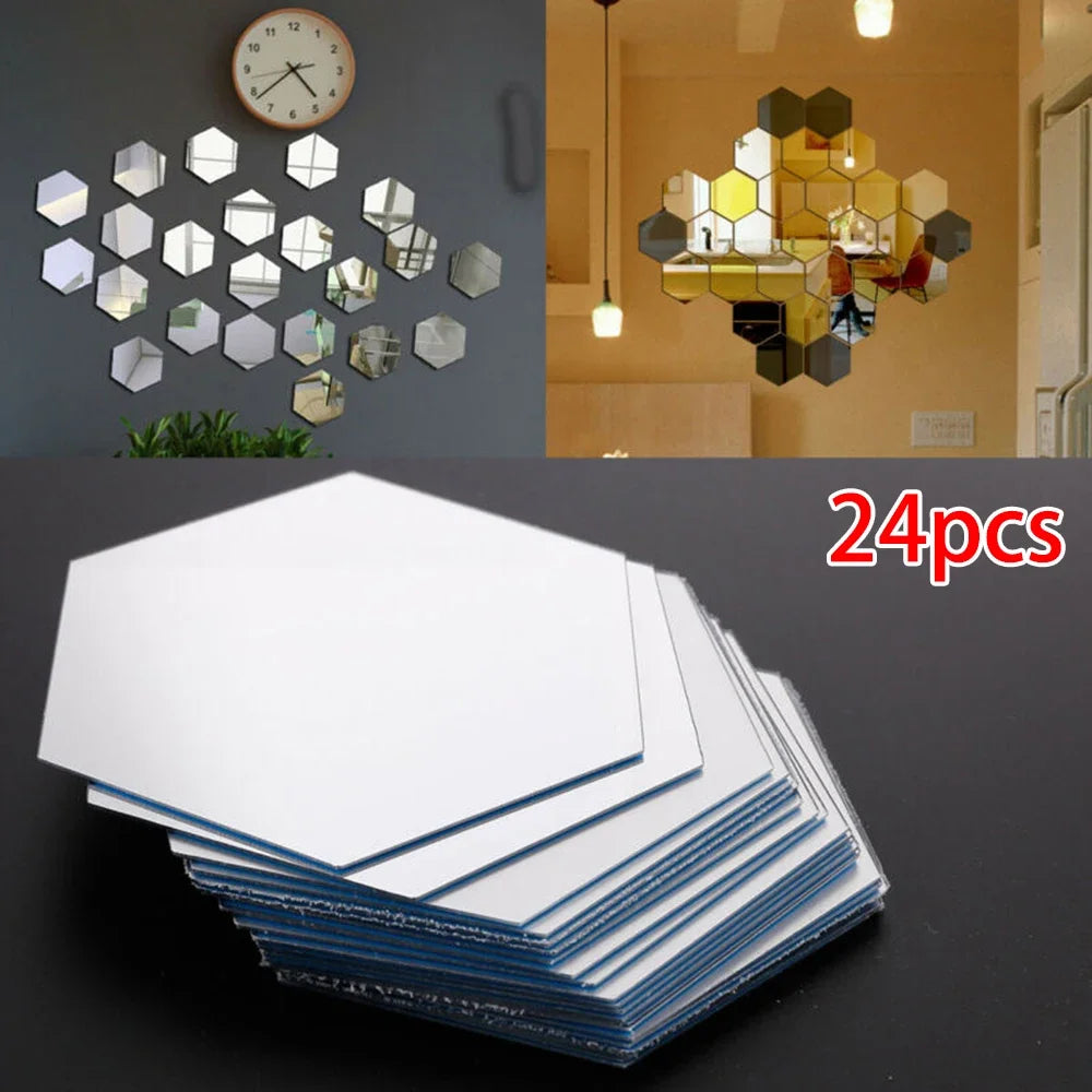 Mirror Sticker Acrylic Wall Sticker Hex Self-Adhesive Mosaic Tiles
