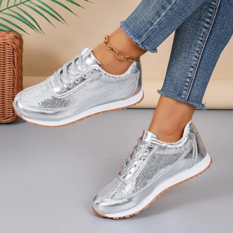 Bling Women Platform Sneakers Fashion Patchwork Glitter