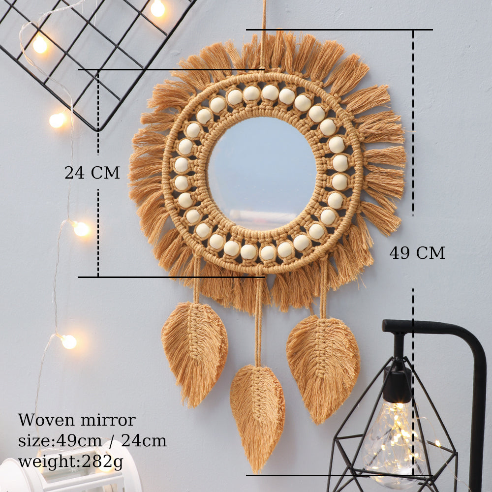 Round Wall Mirrors Room Decor Hand Woven Decorative Mirror