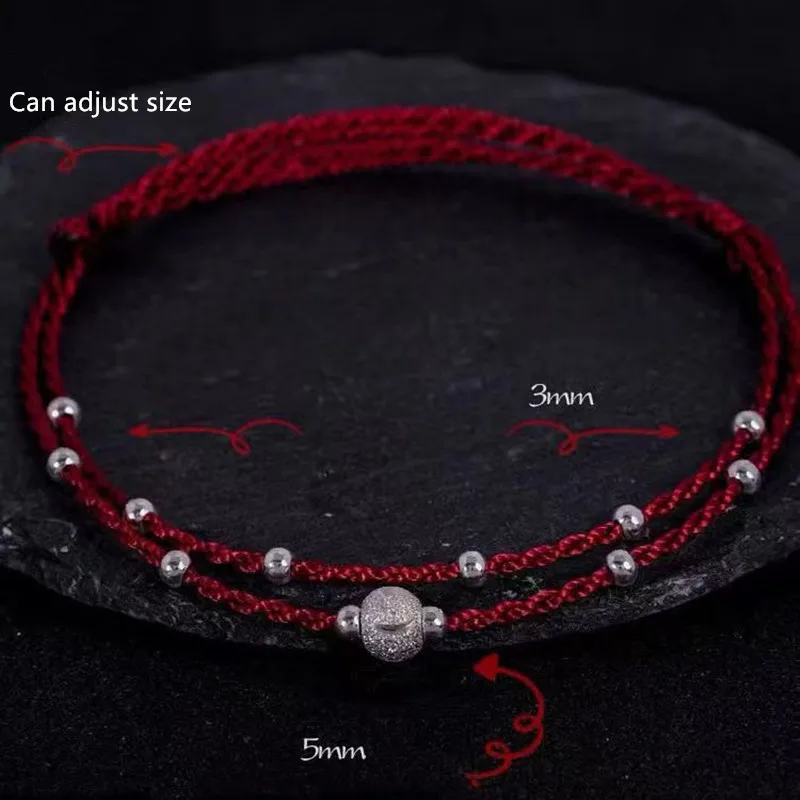 Lucky Silver Color Bead Rope Anklet