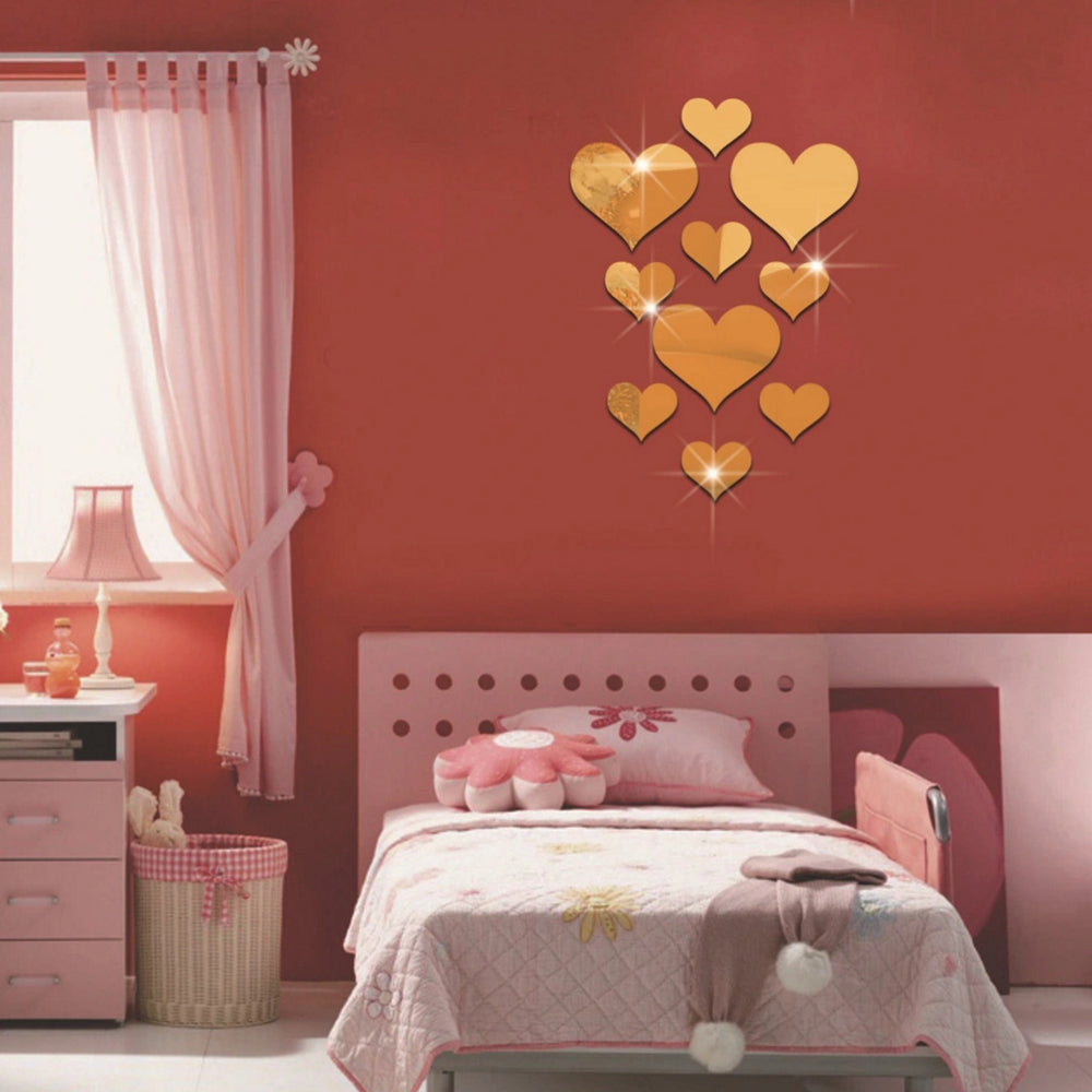 10Pcs/Set Durable Love Heart Stickers Wall Sticker Mirror