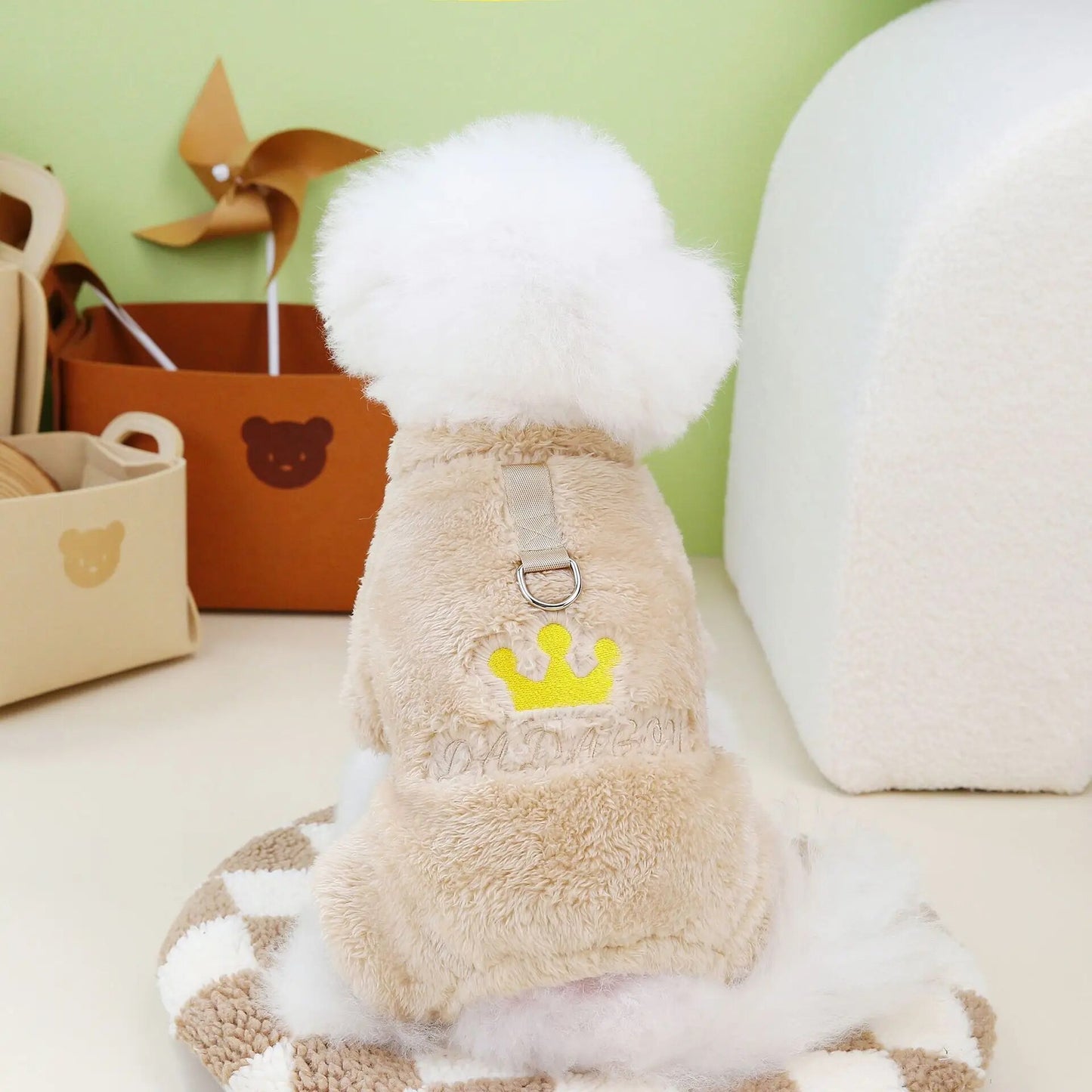 1pc Pet Dog Clothes Soft Warm Fleece Dogs Jumpsuits Crown Pattern