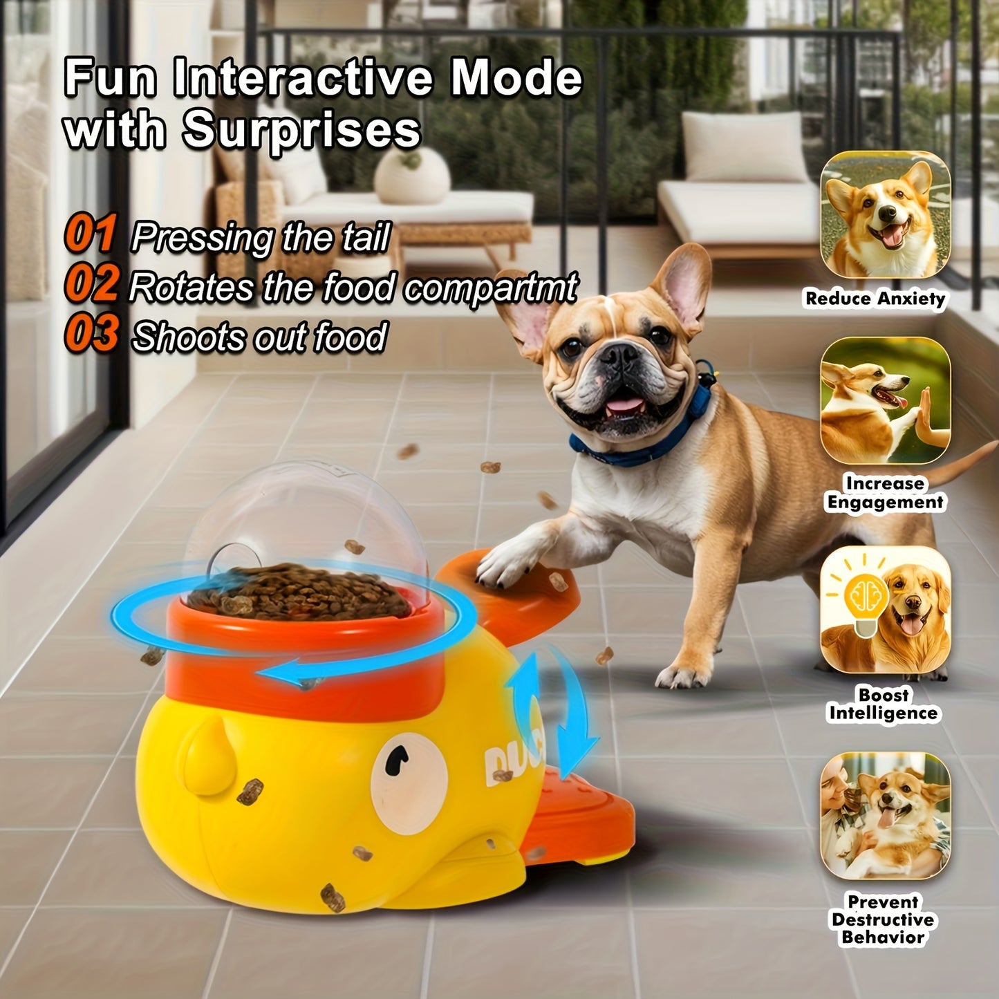 Pet Automatic Feeder, Treat Dispenser & Interactive Toy - Cartoon Duck
