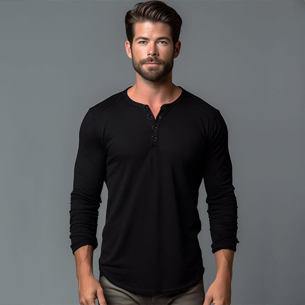 Men Long Sleeved T-shirt Cotton Slim Fit Bottoming Shirt Fitness
