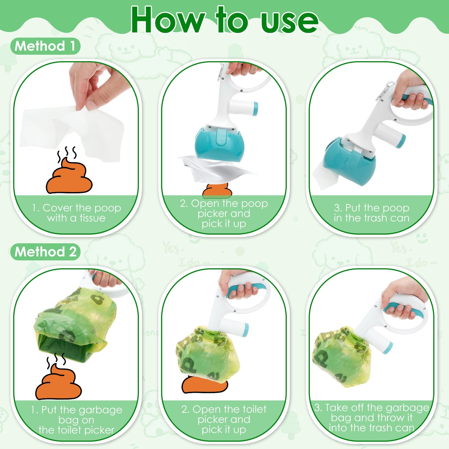 2Pcs Dog Pooper Scooper ABS One Button Dog Waste Scooper with 2 Roll