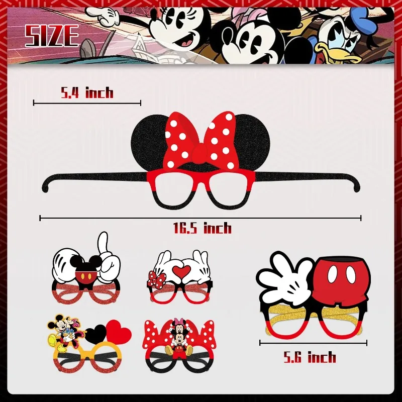 12Pcs/set Disney Minnie Mouse Paper Glasses Mickey Mouse