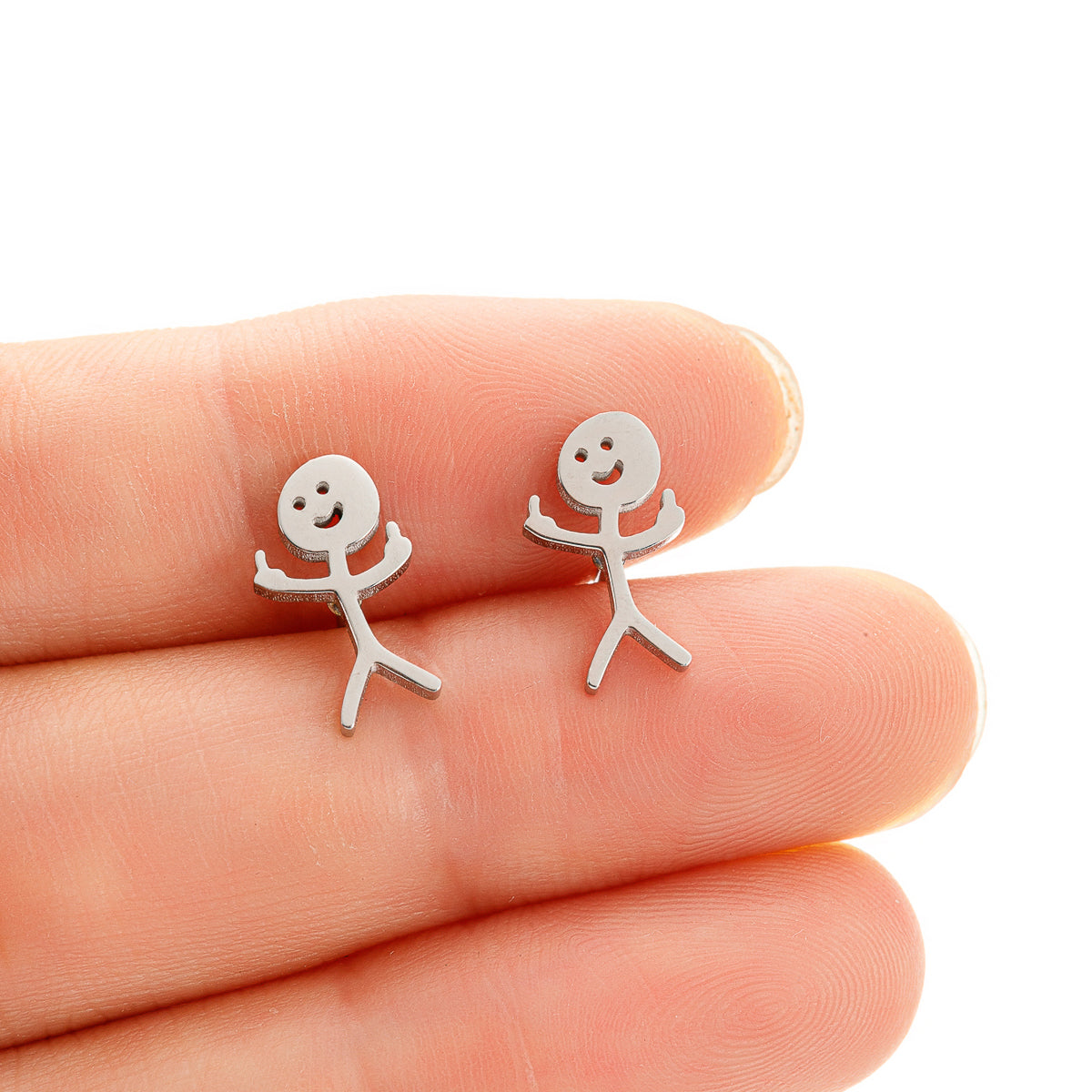 1 Pair Funny Middle Finger Stud Earrings Stainless Steel