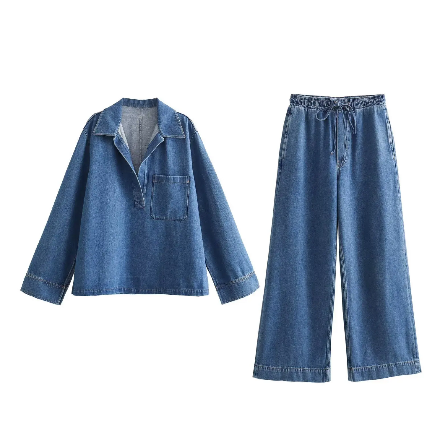 2025 Womens Denim Set with Collared