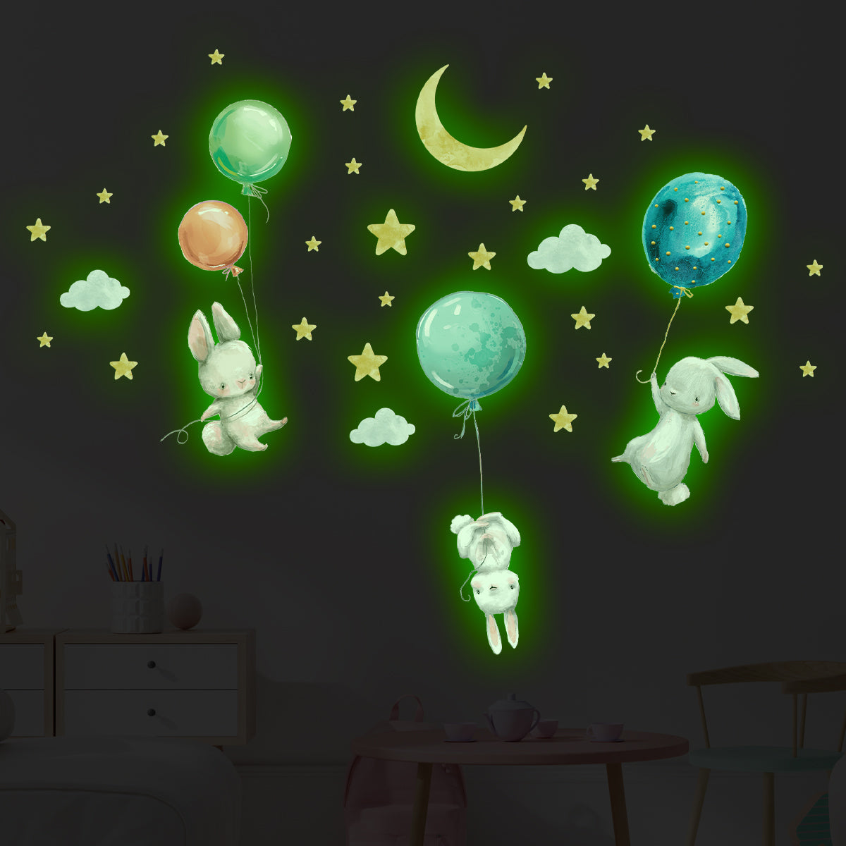 Cartoon Cute Elephant Balloon Star Animal Noctilucent Wall Stickers