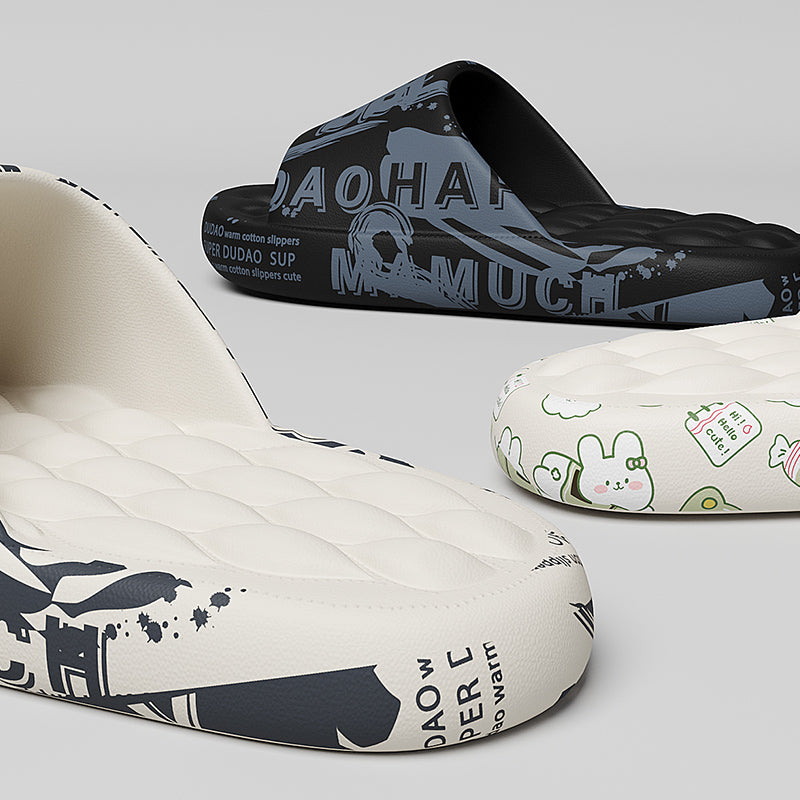 Mens Summer Slippers Beach Sandals Flip Flop Printing Thick