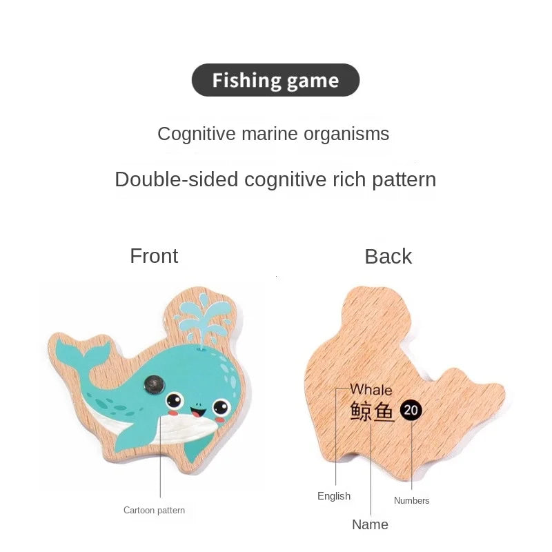 Montessori Wooden Fishing Toys For Children Cartoon Marine