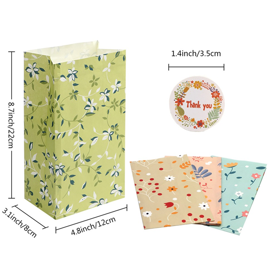 2/24PCS Plant Pattern Gift Paper Bags for Candy Cookie Bakery