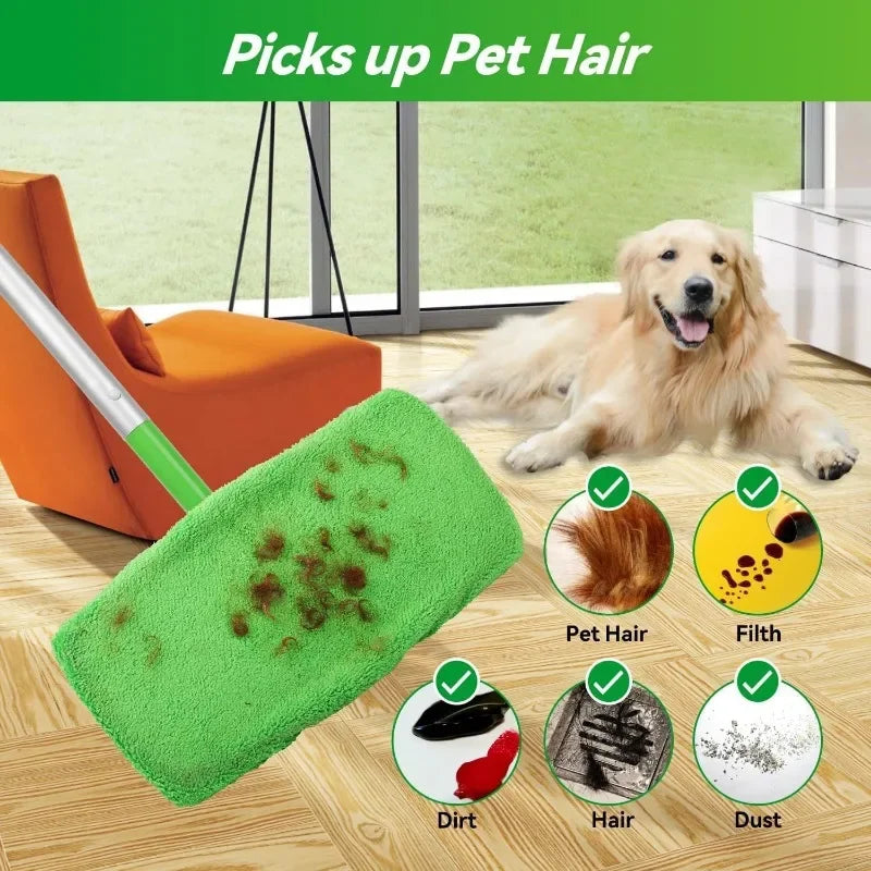 Sweeper Wet & Dry Cleaning Cloths Reusable Microfiber Mop Pads Green