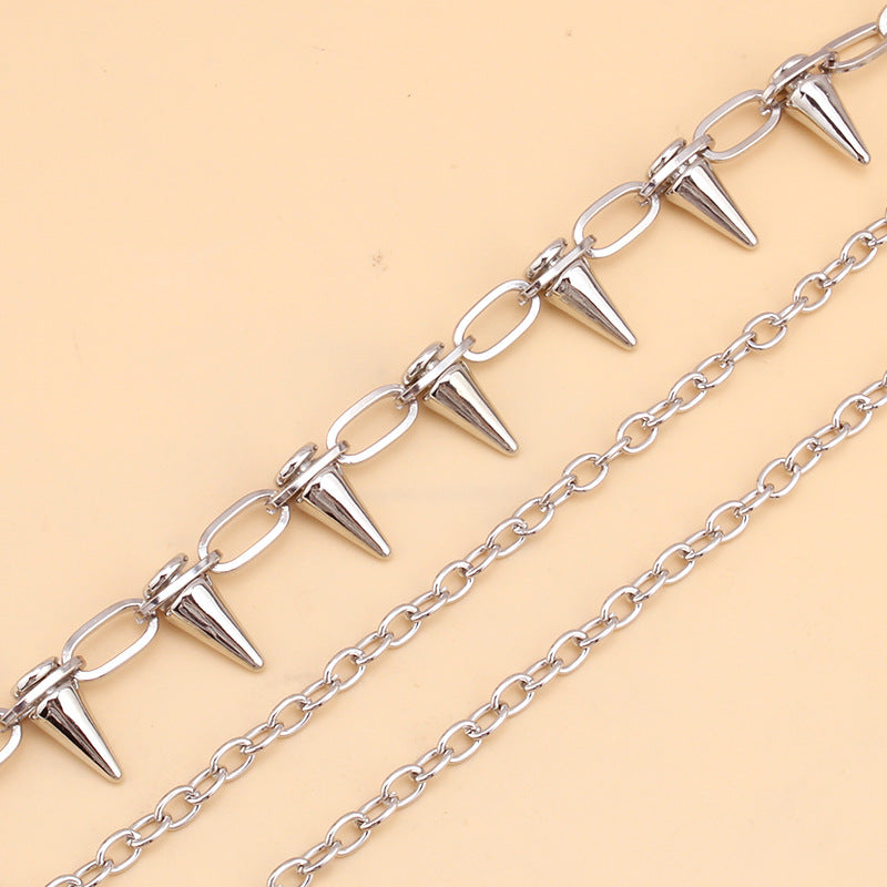 Punk Spike Rivet Layered Metal Chain Keychains For Men Women