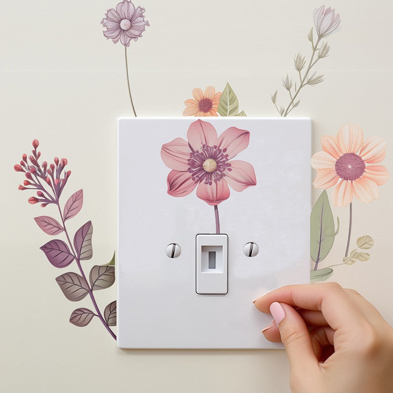 Beautiful flowers Switch Wall Sticker PVC Removable Waterproof