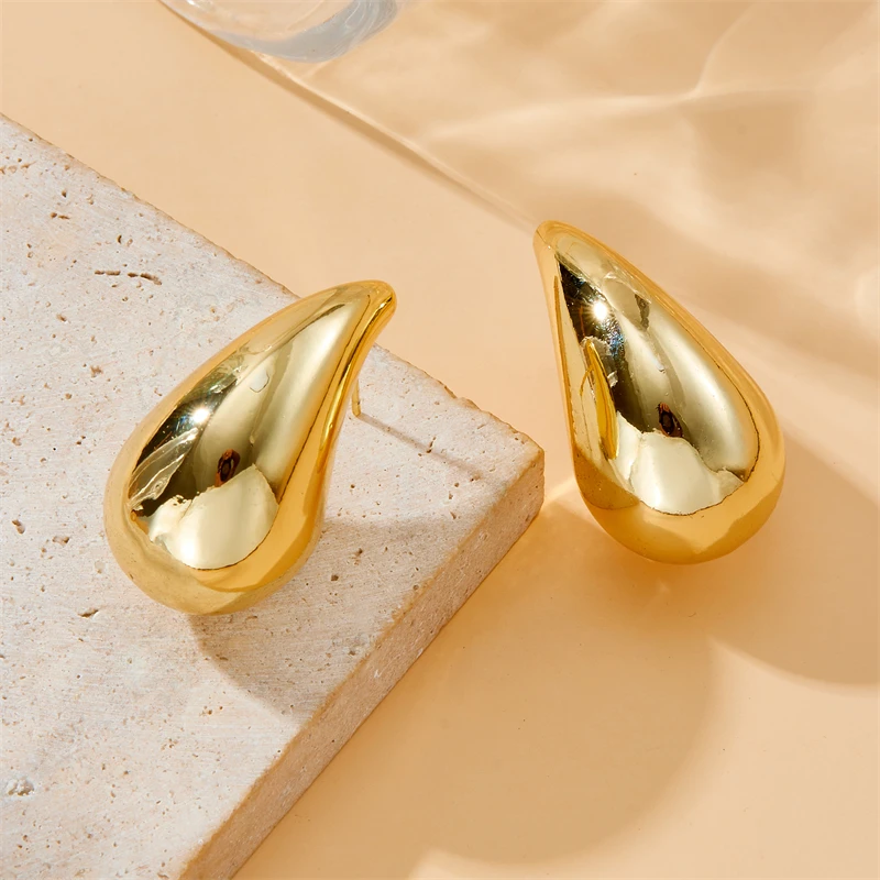 316L Stainless Steel Golden Droplet Shape Necklace Bracelet Earrings Suit