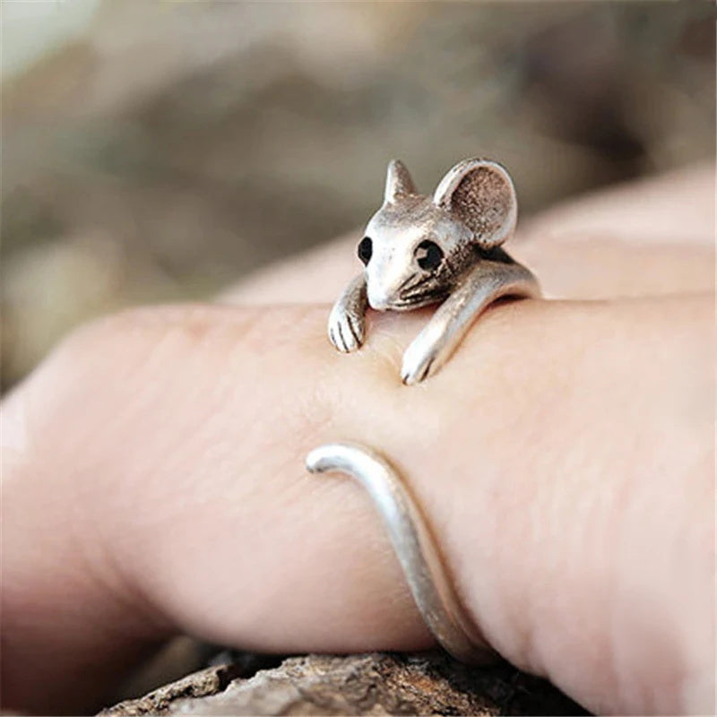 Silver Ox Color Mouse Design Open Ring For Women