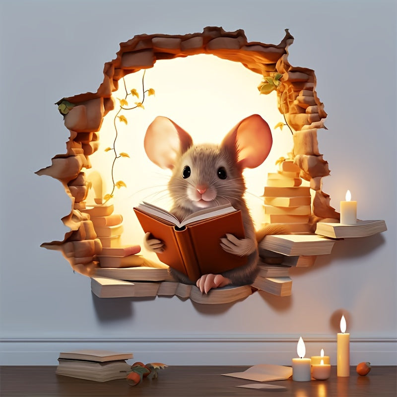 3D Reading Mouse Wall Stickers Cute Cartoon Animal Pattern