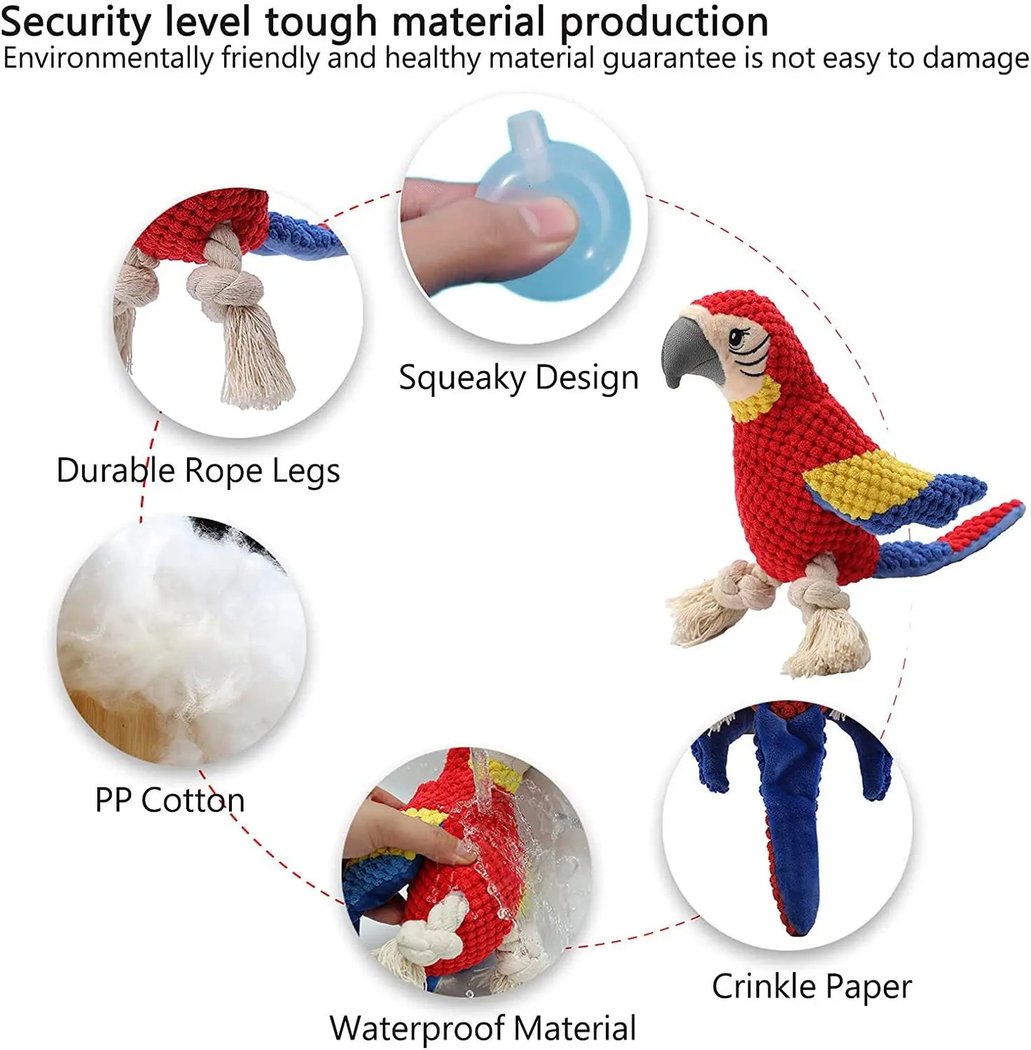Indestructible Plush Parrot Dog Toy
