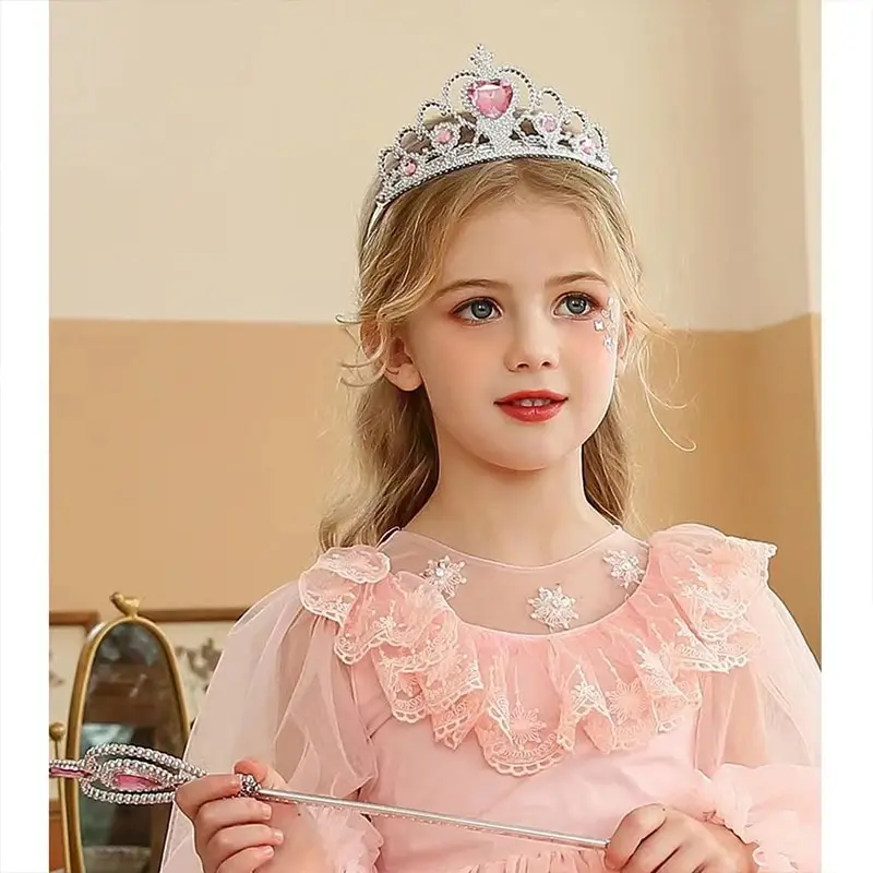 6pcs Rhinestone Tiara Crown and Magic Wand With Glitter Crystal Head