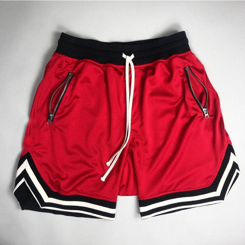 Men's zippered pocket drawstring shorts, sportswear,