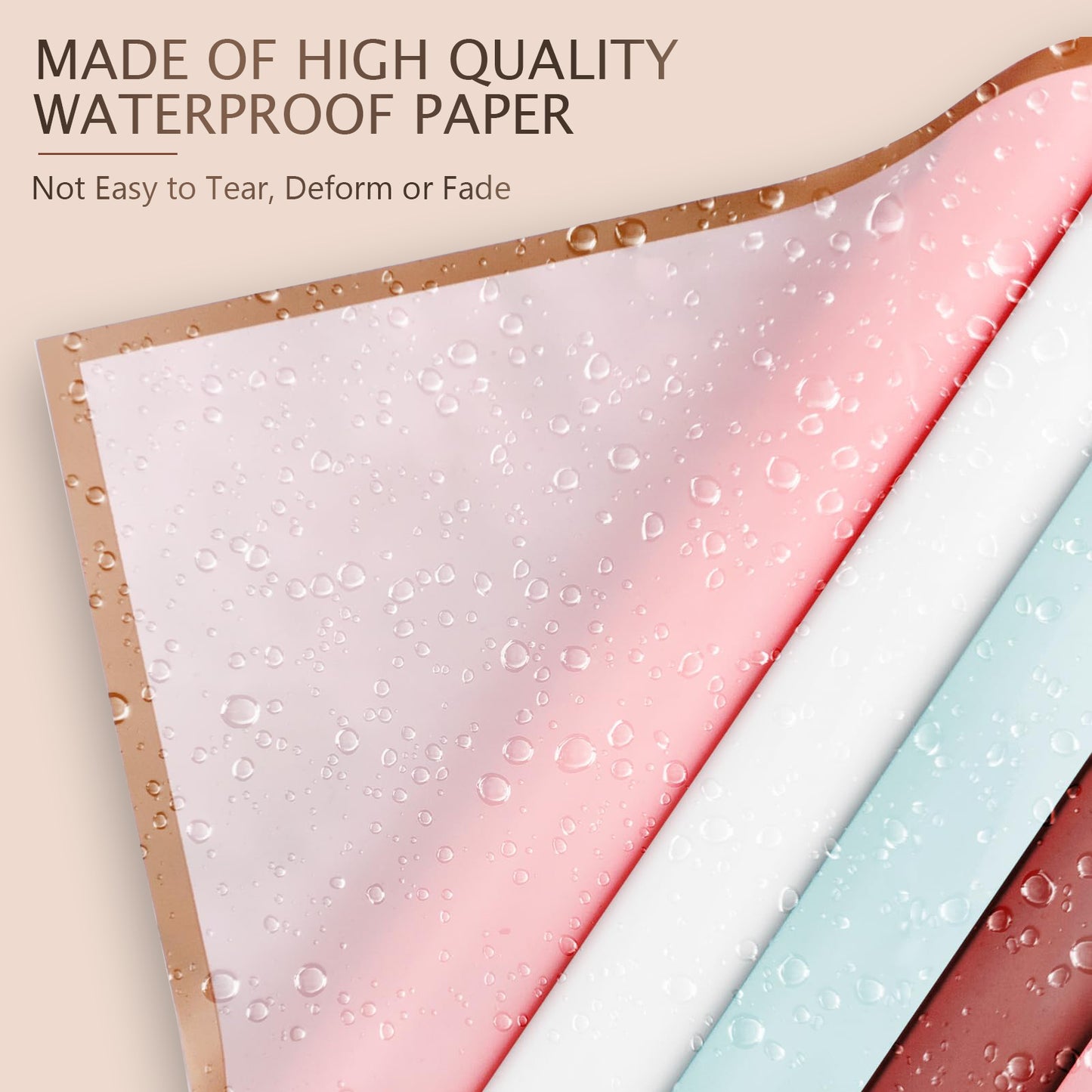 10 Sheets Flower Wrapping Paper with Golden Edges, Waterproof