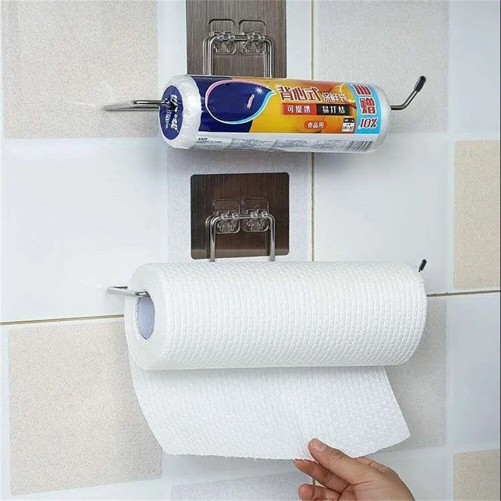 2PCS Kitchen Paper Towel Holder Adhesive Toilet Paper Rack