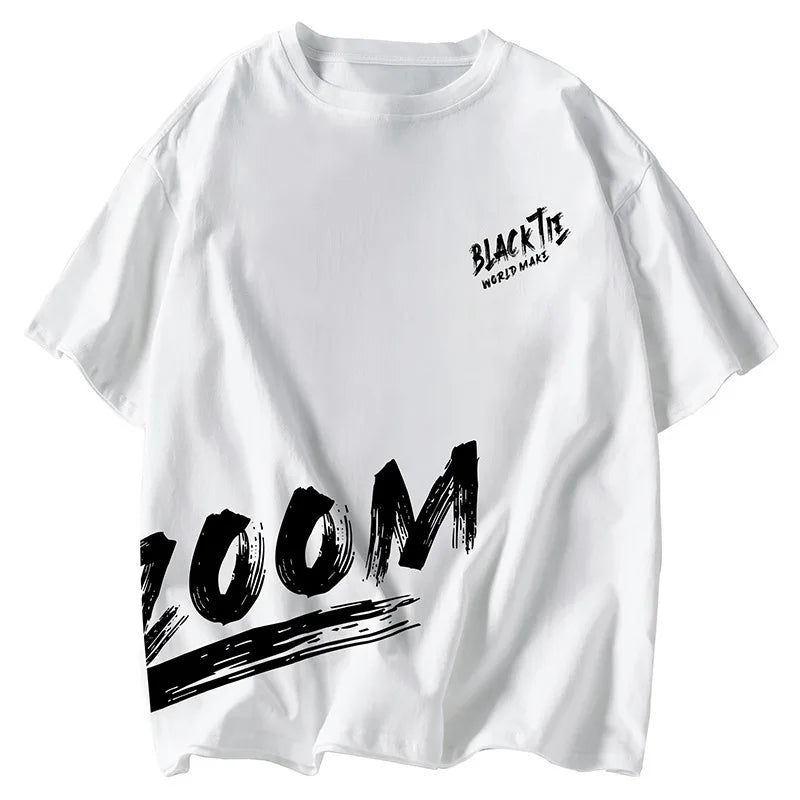 Trendy Men's Short Sleeve T-Shirt Loose Fit Hong Kong Style