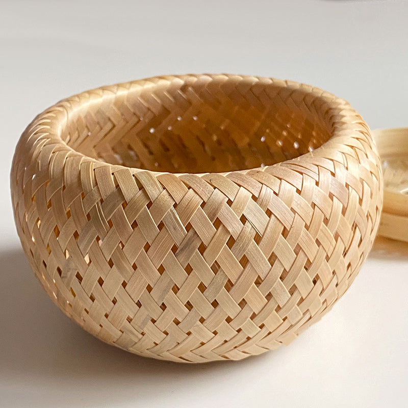 Bamboo Storage Basket With Lid Double Layer