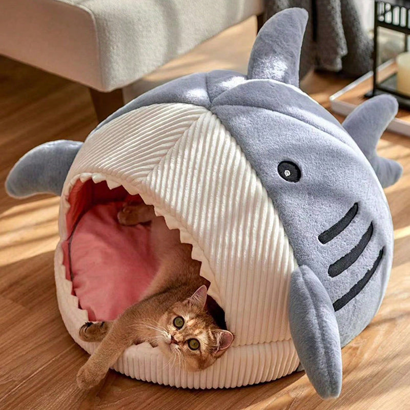 Warm Cat Beds Cartoon Shark Pet Cave Beds Sweet Kittens Basket Cushion Cat Pillow