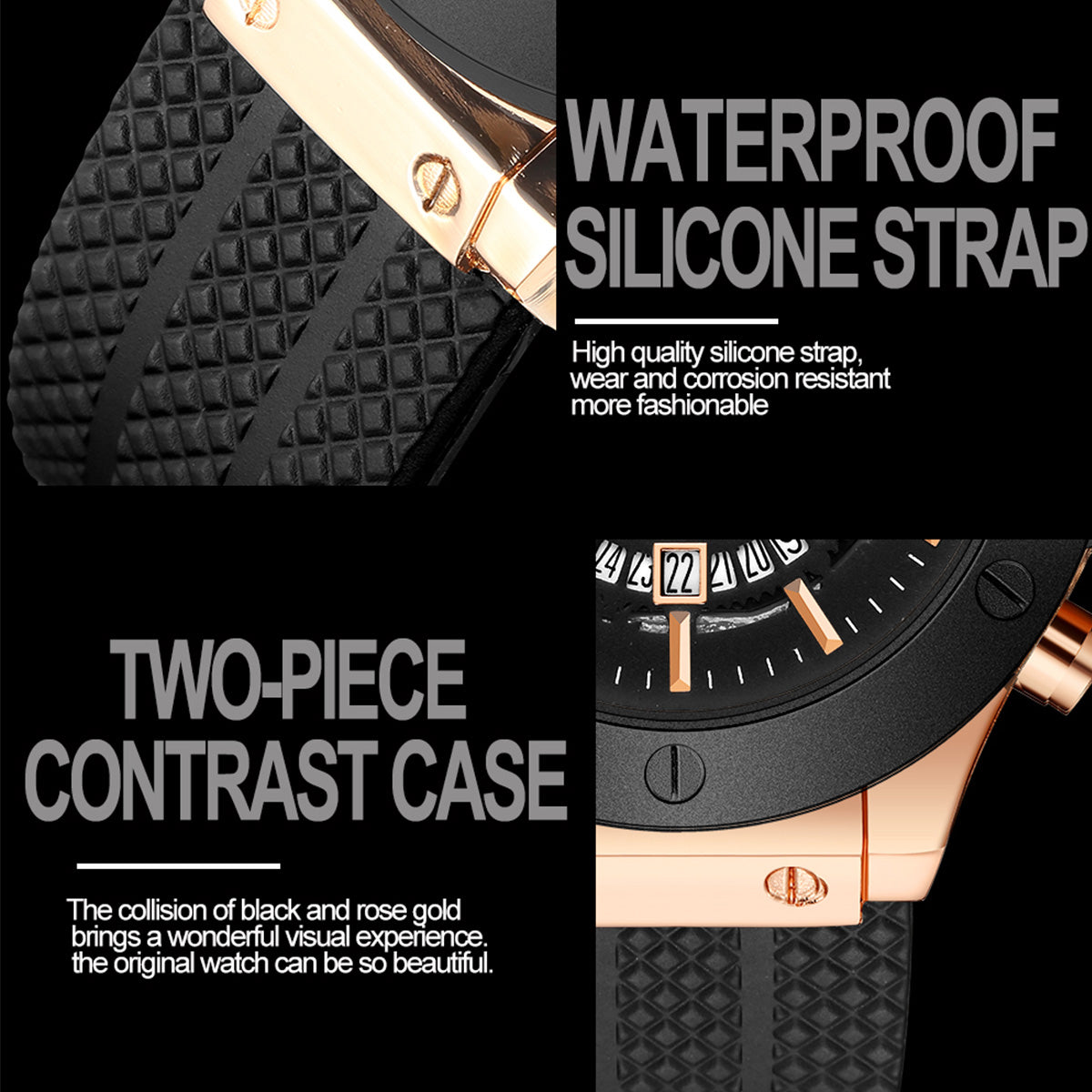 Black Silicone Mens Hand 46mm Watch