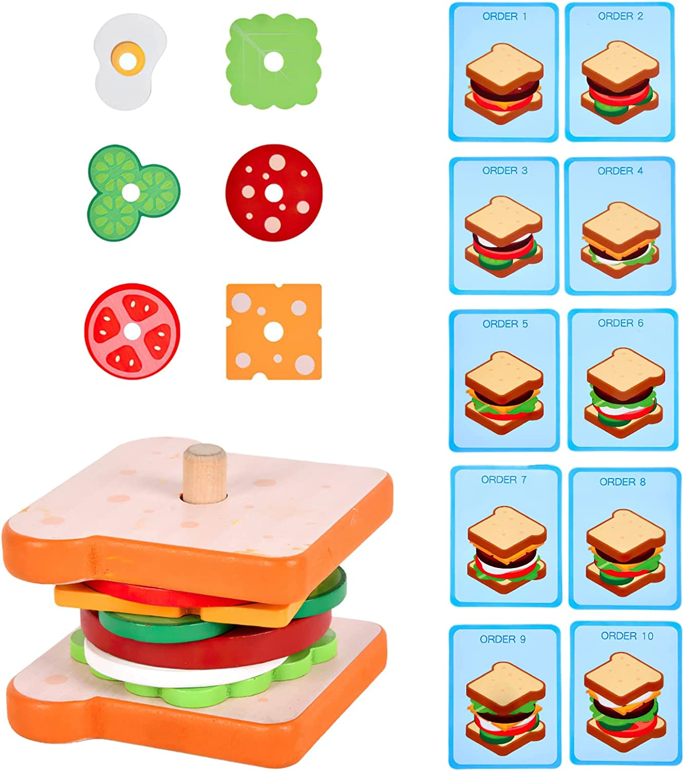Montessori Wooden Burger Stacking Toys for Toddlers