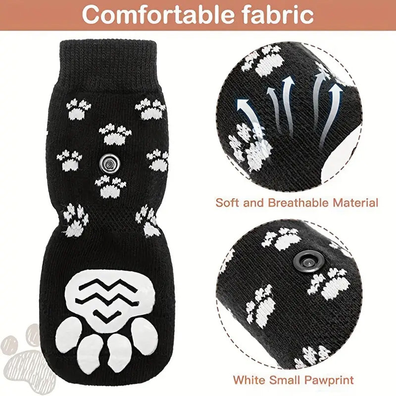 Anti-Slip Dog Socks 4pcs Paw Protector Traction Control Adjustable Indoor Wear