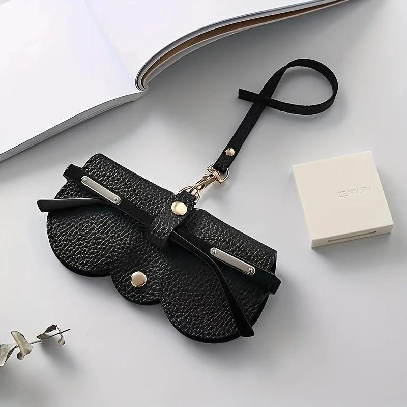 Litchi Embossed Glasses Cover Cute Hanging PU Leather