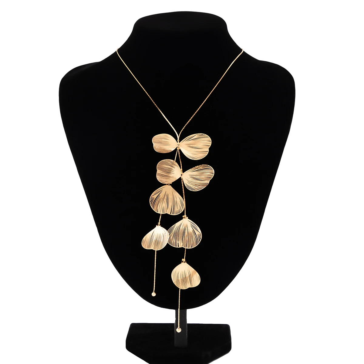 Trendy Gold Color Metal Petal Charm Long Tassel Necklace