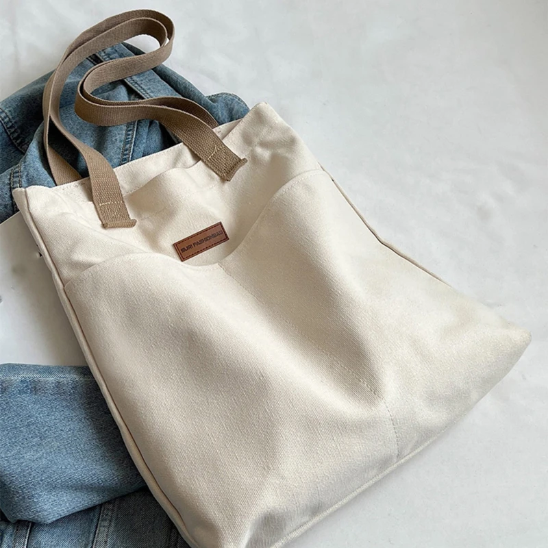 Women Canvas Tote Bag Solid Color