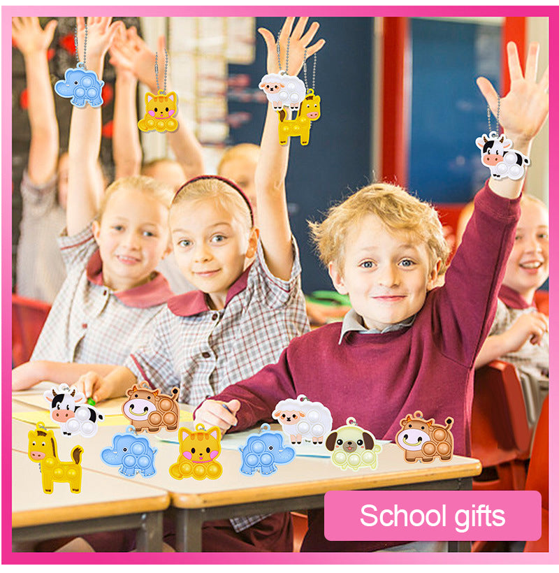 10 Pcs Cartoon Animal Pop Keychain Hanging Stress Relief Toys