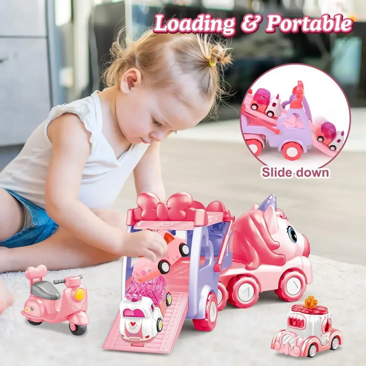 5 in 1 Unicorn Carrier Truck Car Toys for Girls Unicorn Toddler Toys Car Set