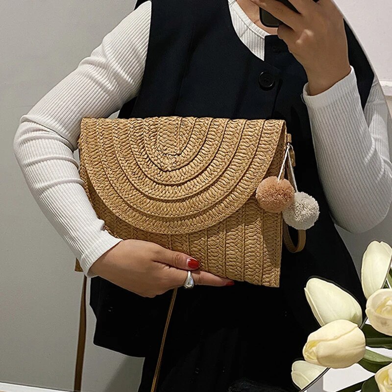 Handmade Straw Beach Shoulder Crossbody Bag Girls