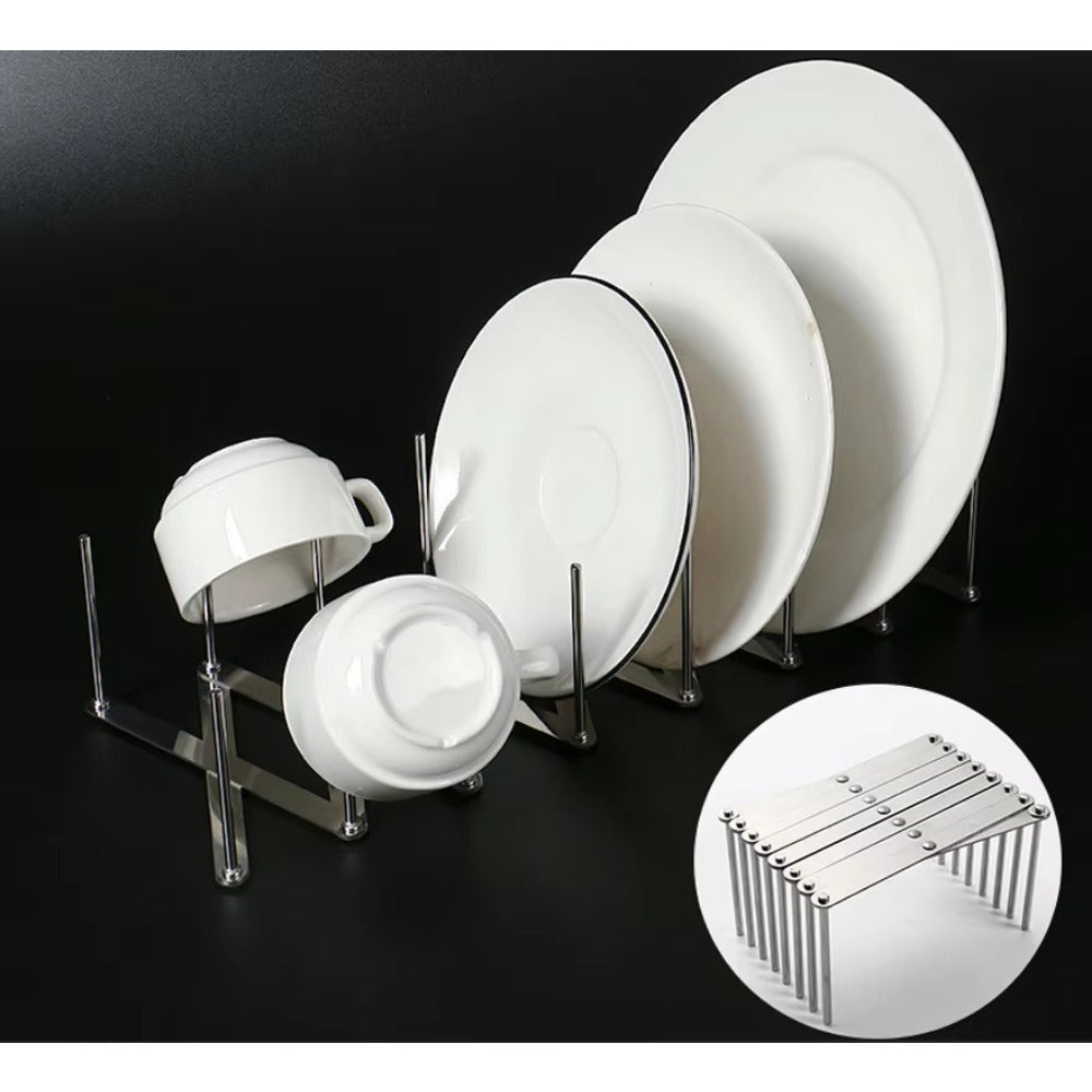 Stainless Steel Bowl Dish Organizer Pot Lid Rack Pan Retractable Foldable