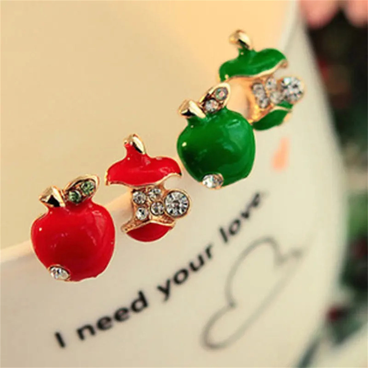 Cute Apples Earrings Women Red Green Asymmetric