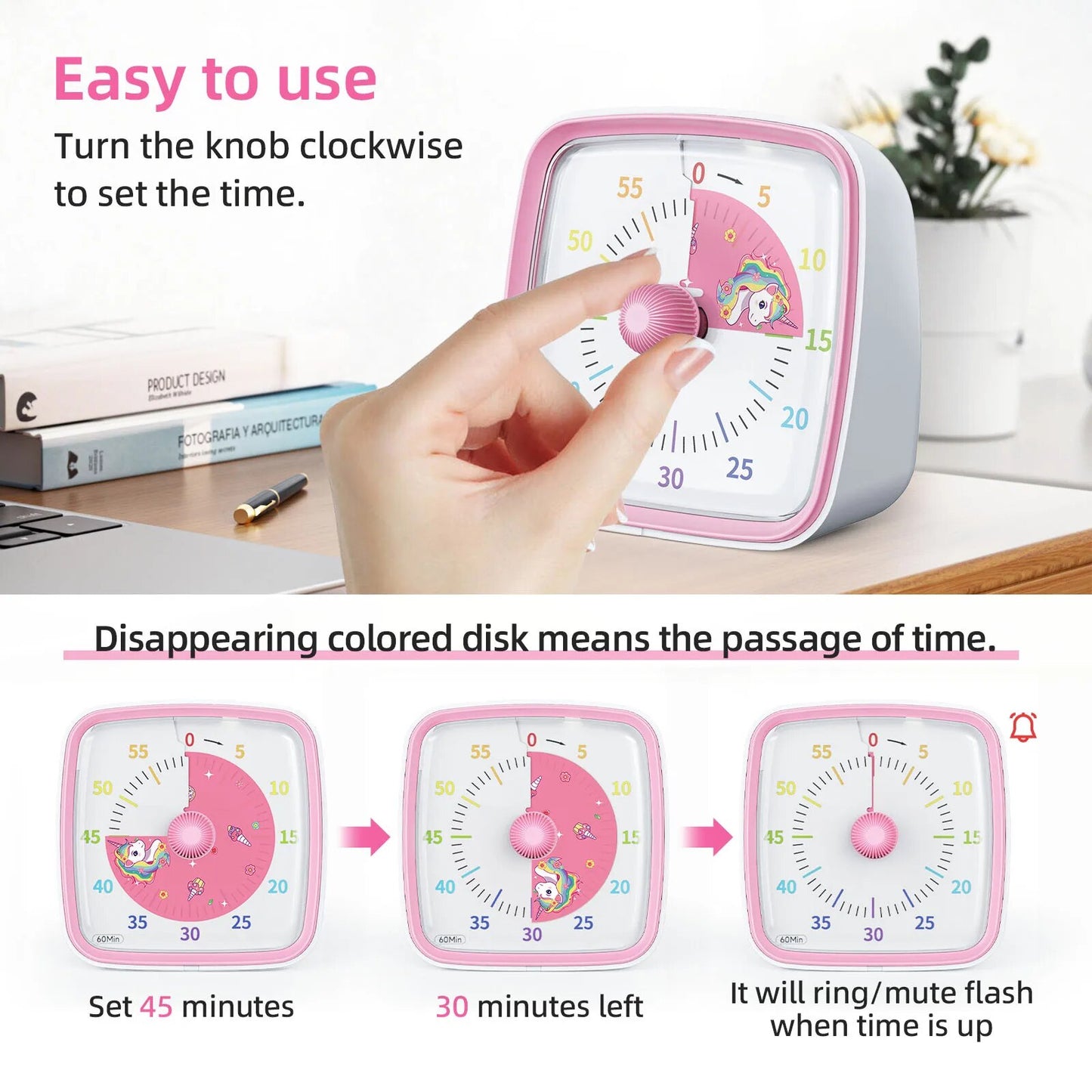 Visual Timer with Night Light, 60-Minute Countdown Timer