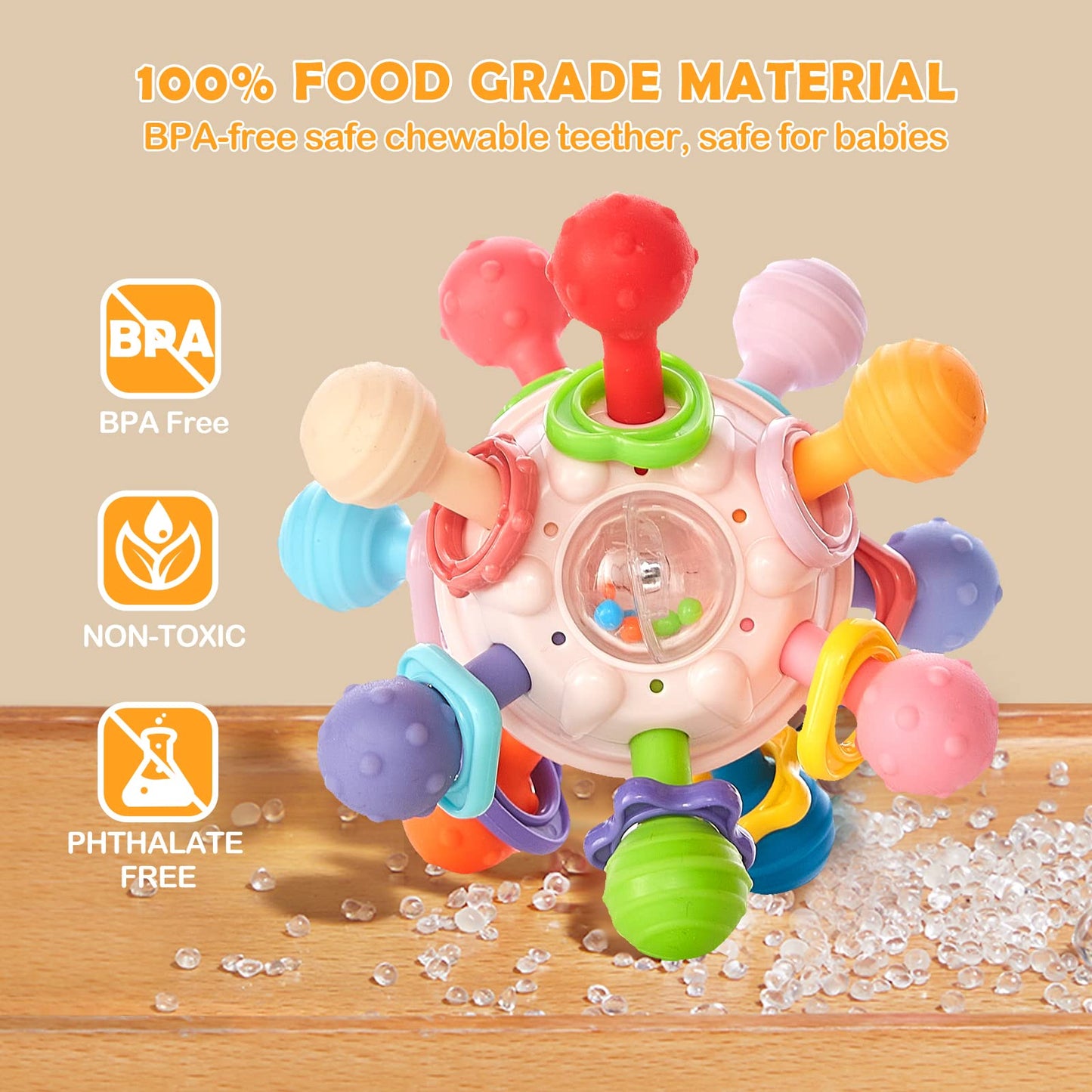 Montessori Baby Teething Toys Sensory Chew Teething Ball Rattle