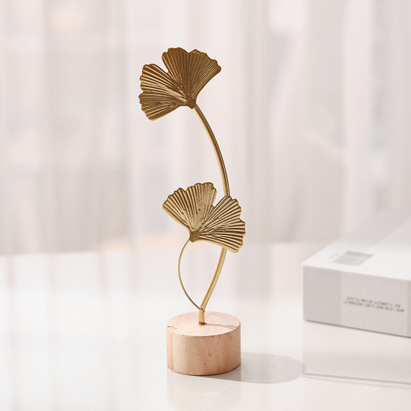 1pcs Golden Ginkgo Leaf Feather Metal Model Figurines