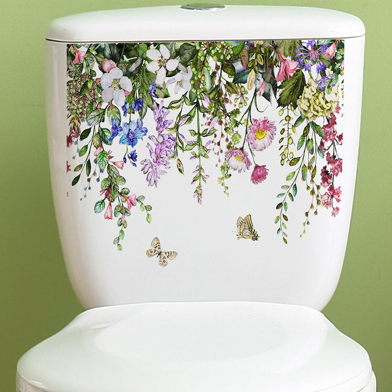 Green Plant Leaves Bathroom Toilet Sticker
