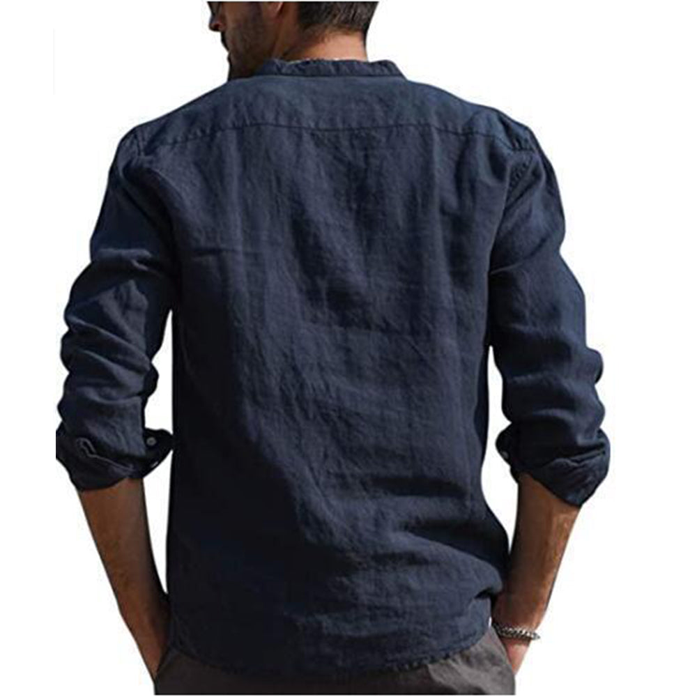 Cotton Linen Hot Sale Men's Long-Sleeved Shirts Summer Solid