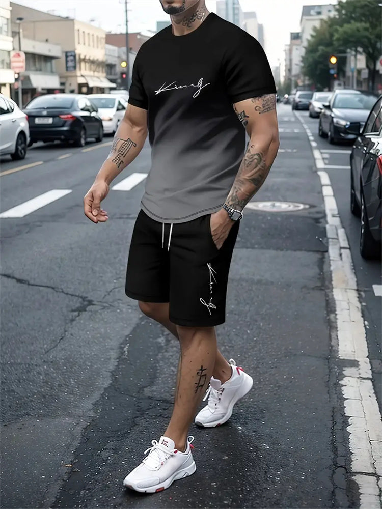 New Men's Outfit Summer Short Sleeve T Shirt Set Fashion 2 Piece
