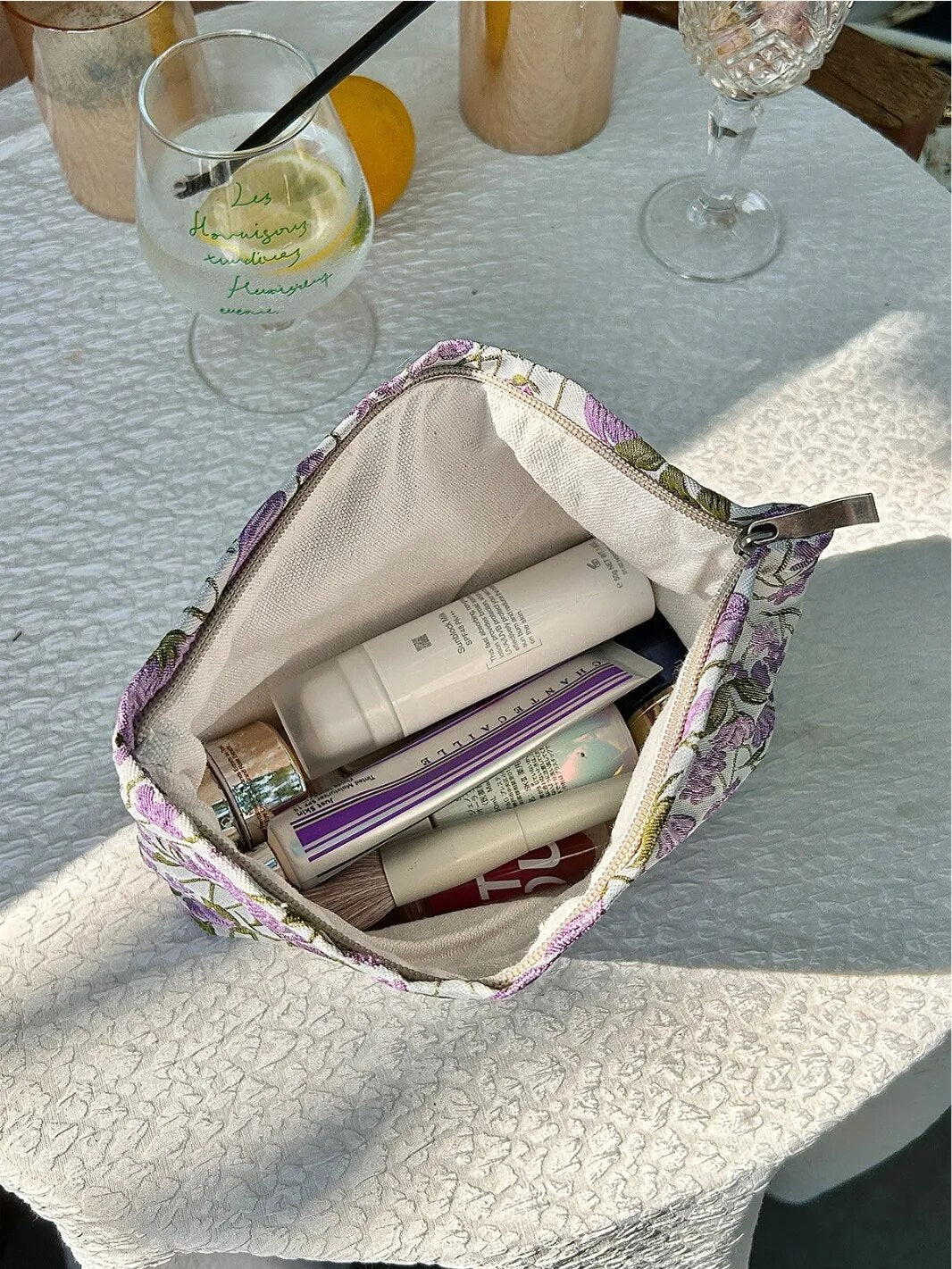 Taro Flower Colored Woven Makeup Bag
