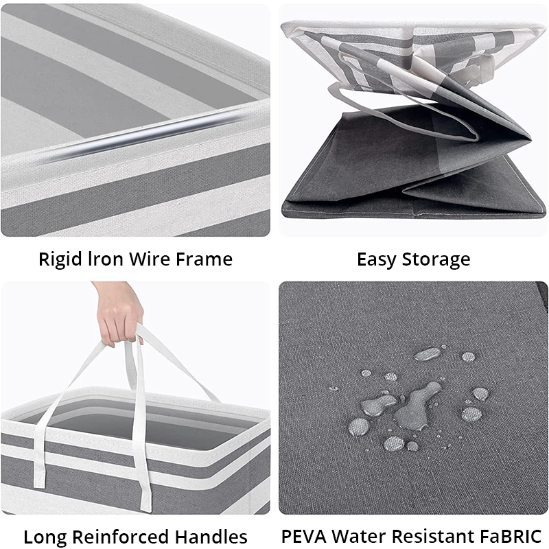 Grey Large Capacity Waterproof Cotton Linen Dirty Clothes Basket