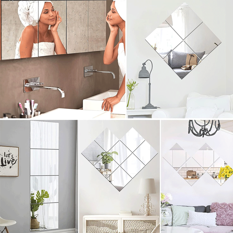 8/12pcs Self Adhesive Mirror Sheets Flexible Non Glass Mirrors Removable Mirror Wall
